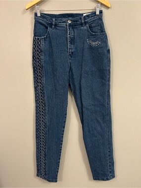 Vintage Lafeinier Dark Blue High-Rise Jeans with Decorative Side Stitch Y2K